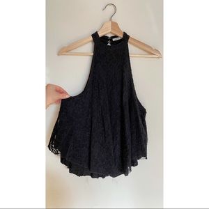 Black lace high neck tank